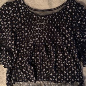 Navy and White Printed Blouse